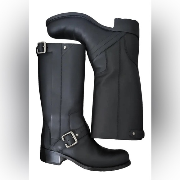 NEW CHRISTIAN DIOR black faux fur motorcycle biker boots - Picture 1 of 7